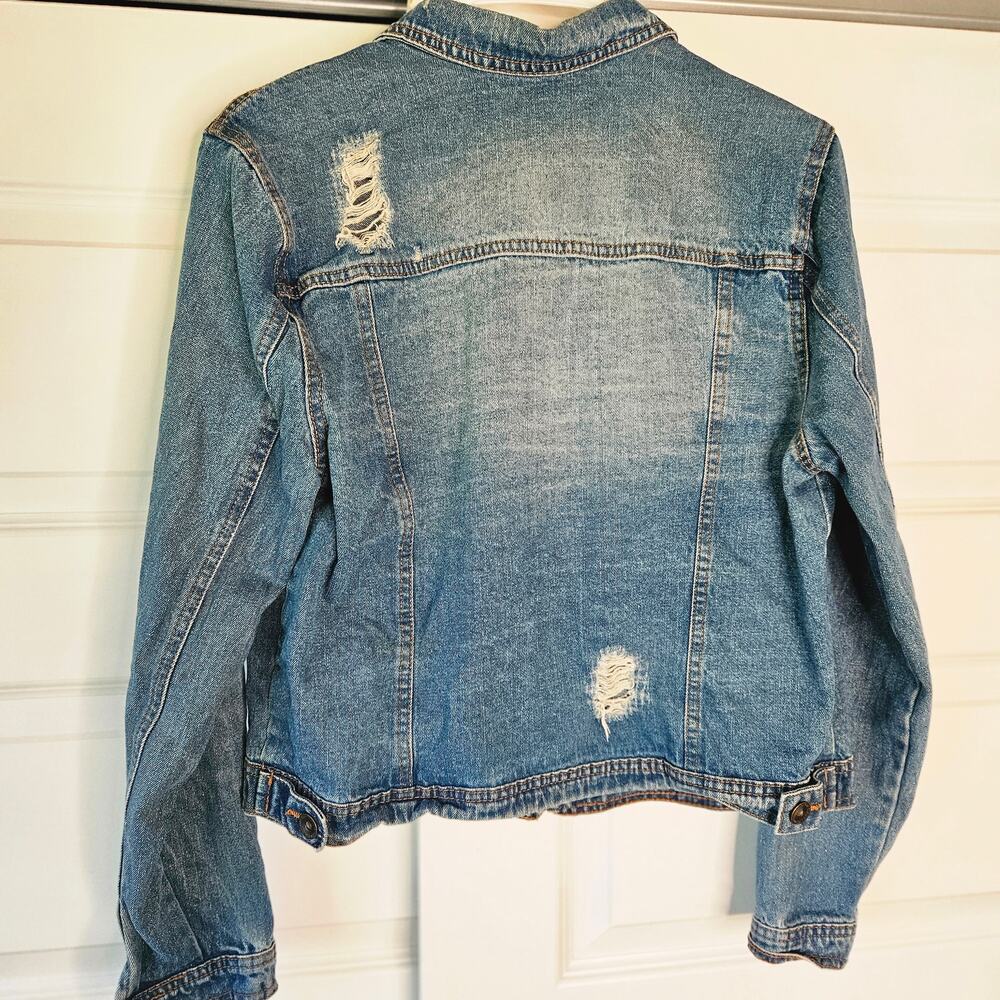 Highway Jeans Distressed Cropped Denim Jacket Light Wash Large - Picture 2 of 6